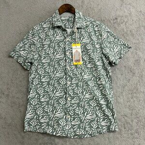 Tailor Vintage Men's S Leaf Print Short Sleeve Button Up Shirt Sage Green N0860
